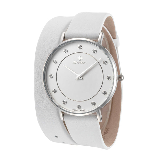 Swiza Women's Plana Silver Dial Leather Watch