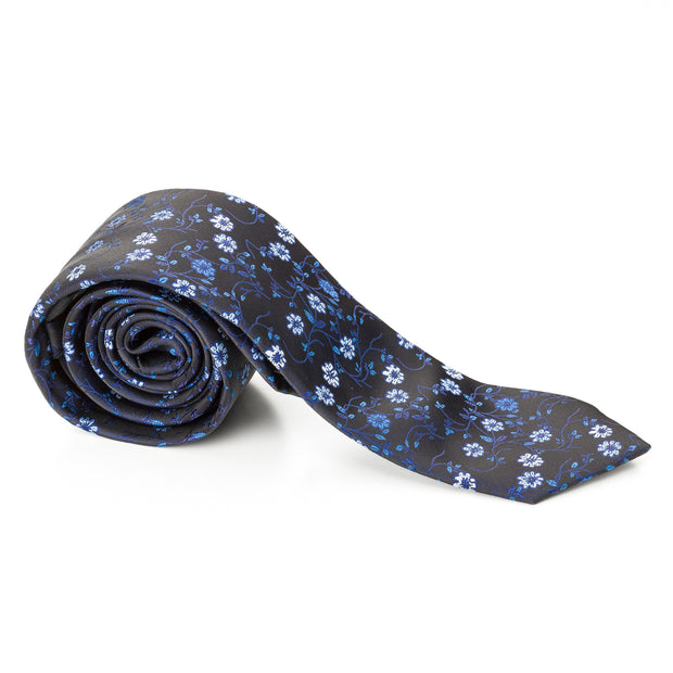Black With Blue Flowers Tie
